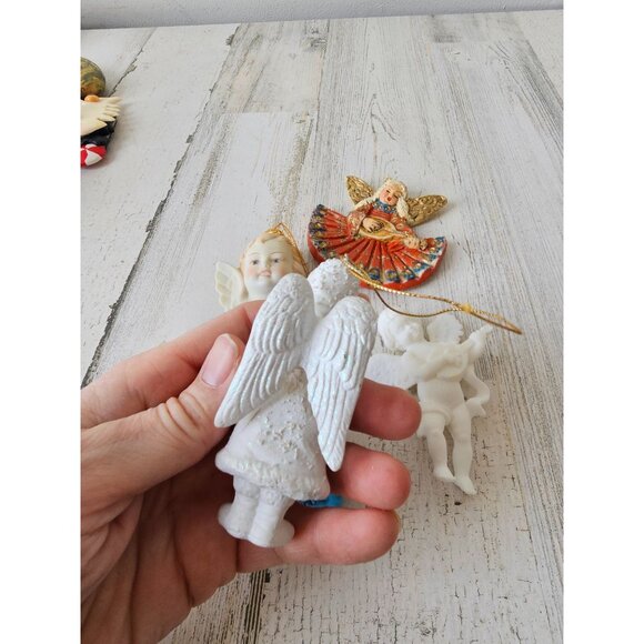 Angel Cherub ornament set vintage glitter sparkle Xmas tree ornaments - Picture 4 of 9